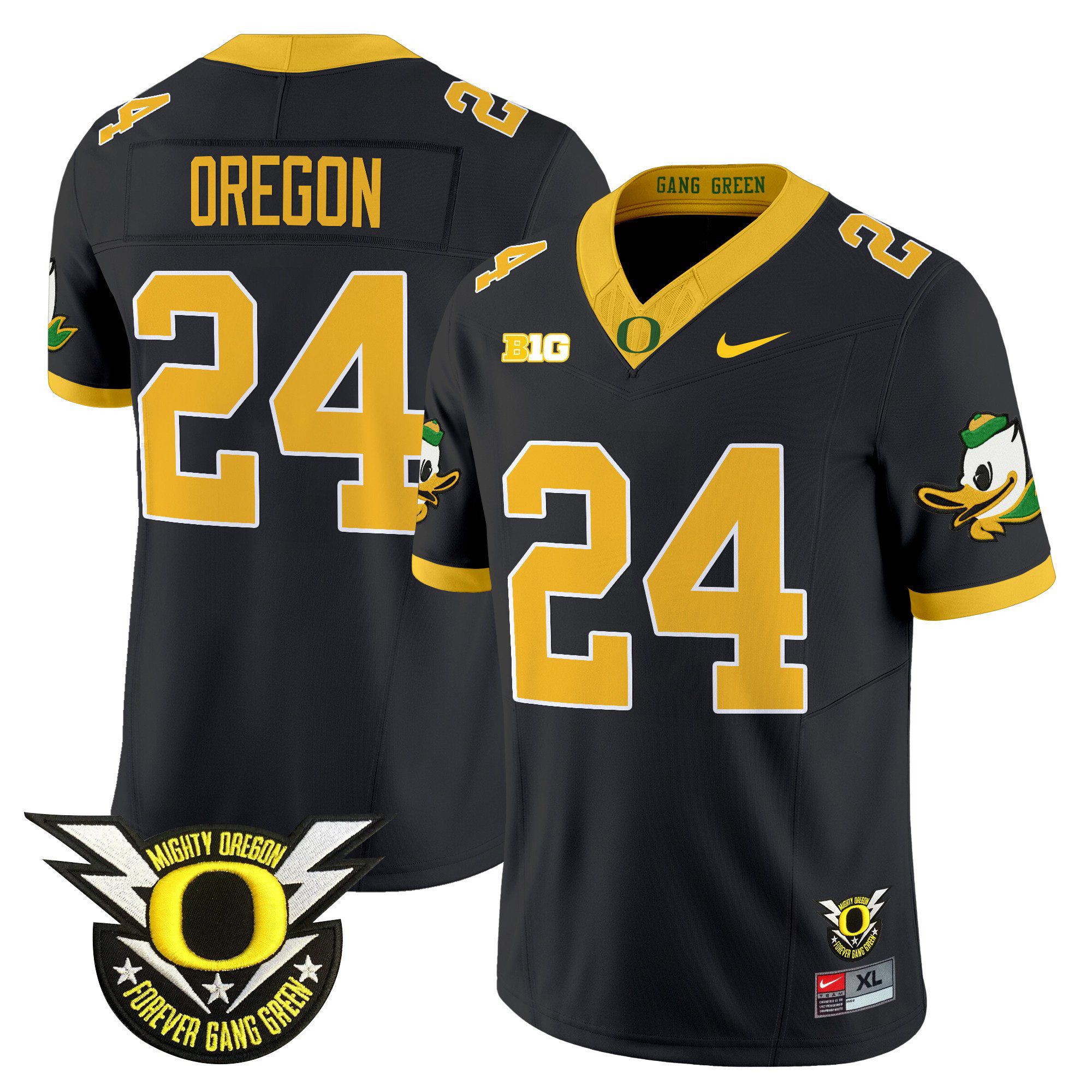 Men Oregon Ducks #24 Oregon Black 2024 Nike Forever Gang Green & BIG Patch Vapor Limited NCAA Jersey